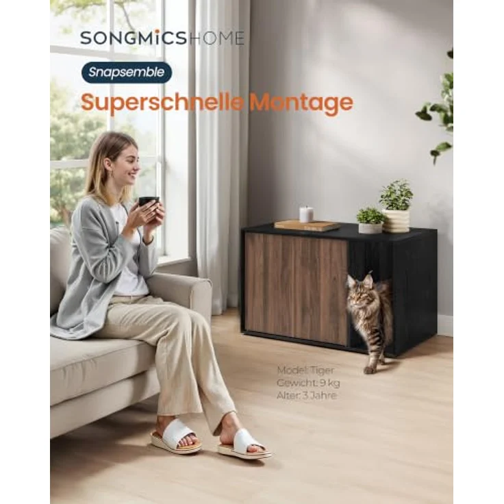 SONGMICS Home Katzenklo-Schrank PCL013BK01, Toolless-Technologie, werkzeuglose Montage, für große Katzen, Push-to-Open, edelholzschwarz-dunkelwalnussfarben – Bild 2