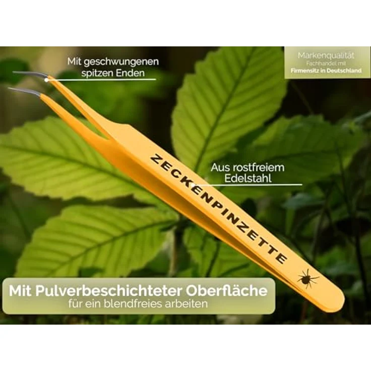 InstrumenteNrw Zeckenpinzette für Hunde und Katzen, rostfreier Edelstahl, gelb mit Etui, 11,5 cm lange Zeckenzange zur sicheren Zeckenentfernung – Bild 4