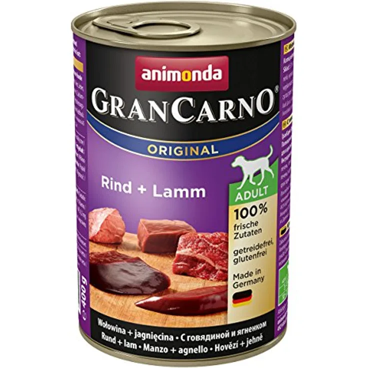 animonda GranCarno Adult Rind und Lamm, Getreidefreies Hunde-Nassfutter, 6x400g