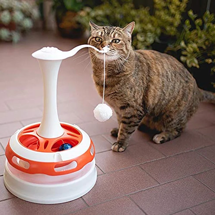 Ferplast Katzenspielzeug TORNADO, Interaktiver Kreisel mit 2 Bällen, Plüsch, Ø 24 x 34 cm – Bild 3
