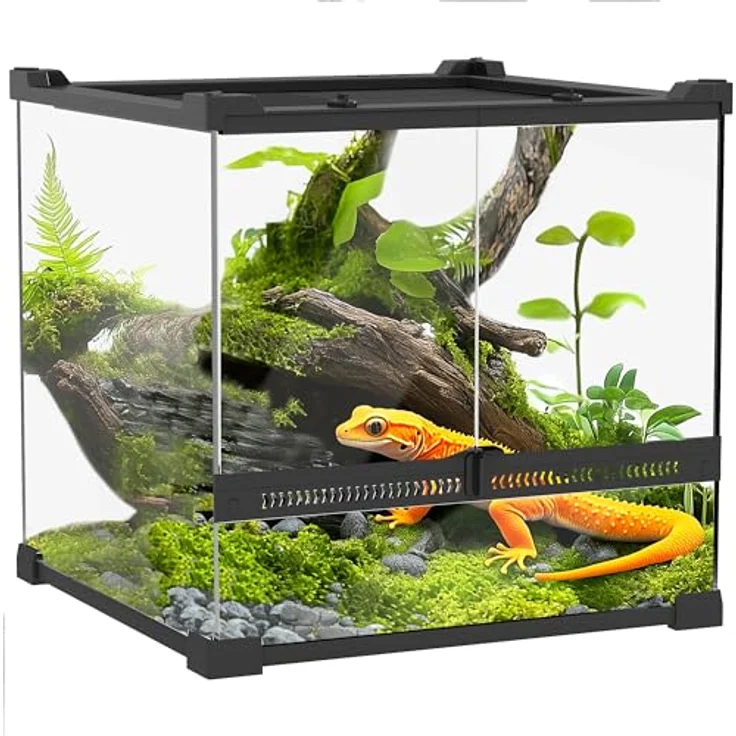 PawHut Terrarium für Reptilien, Glasterrarium 24L mit Frontbelüftung, ausbruchsicherem Drehverschluss für Amphibien und Spinnen, schwarz, 30 x 30 x 30 cm – Bild 1