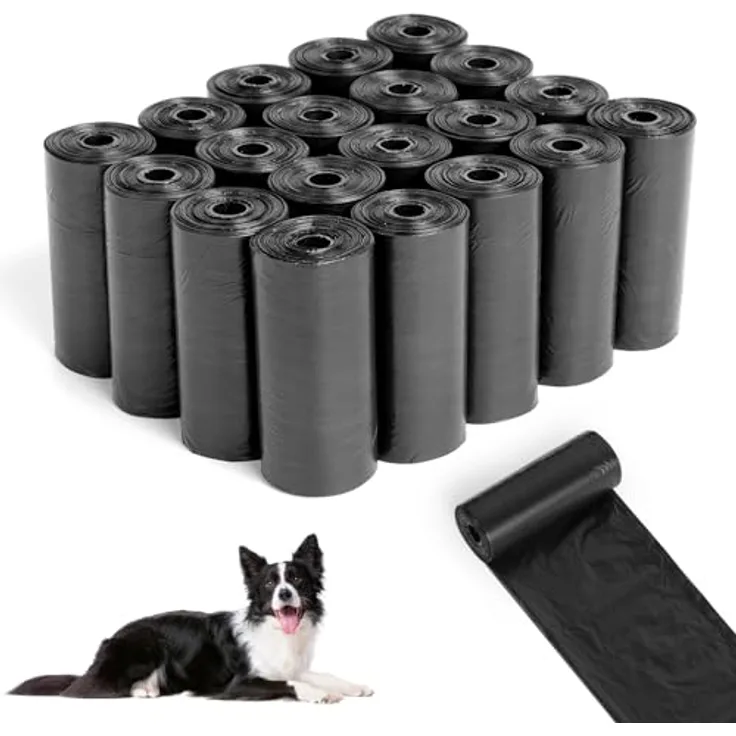 AiQInu Hundekotbeutel 225 Stück, Tragbare, Unparfümierte Kotbeutel Rollen, Schwarz, 22 x 30 cm (15 Rollen, 15 pro Rolle)