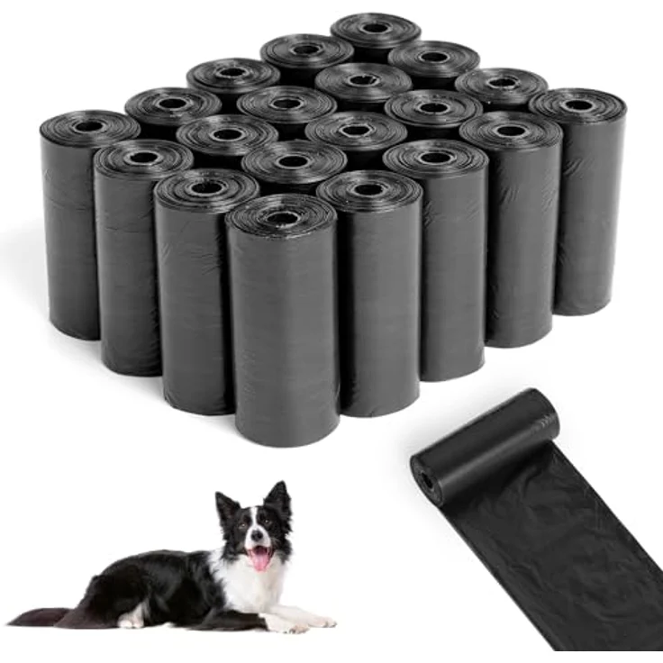 AiQInu Hundekotbeutel 225 Stück, Tragbare, Unparfümierte Kotbeutel Rollen, Schwarz, 22 x 30 cm (15 Rollen, 15 pro Rolle) – Bild 1