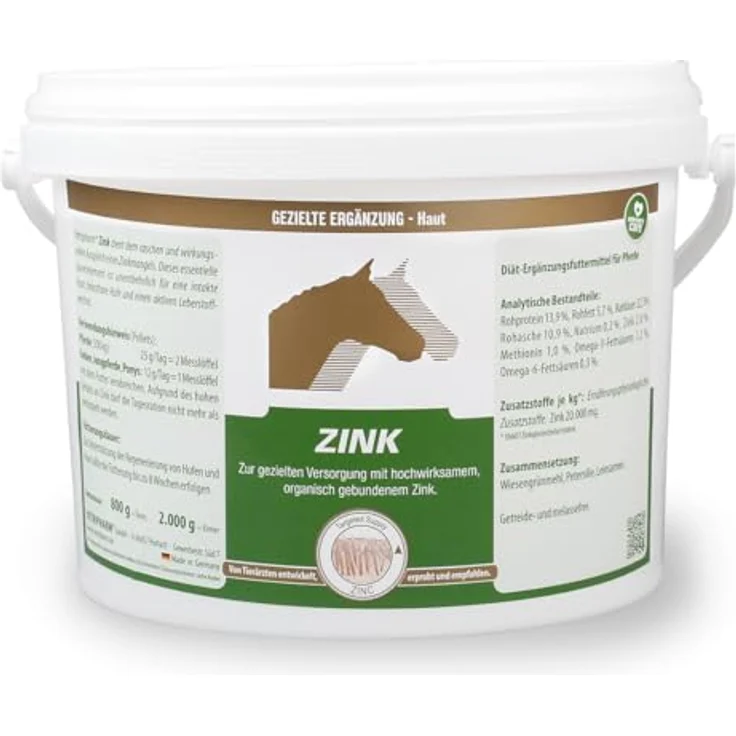 Vetripharm Zink 2 kg, Diät-Ergänzungsfuttermittel für Pferde zur Unterstützung von Haut, Hufen und Leberstoffwechsel, ADMR-konform, getreide- und melassefrei, Pellets – Bild 1