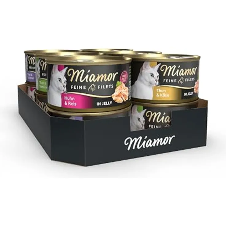 Miamor Feine Filets in Jelly Mixpaket II, Katzenfutter mit Huhn & Reis, Thunfisch & Käse, Thunfisch & Calamari, Thunfisch & Gemüse, 12x100g