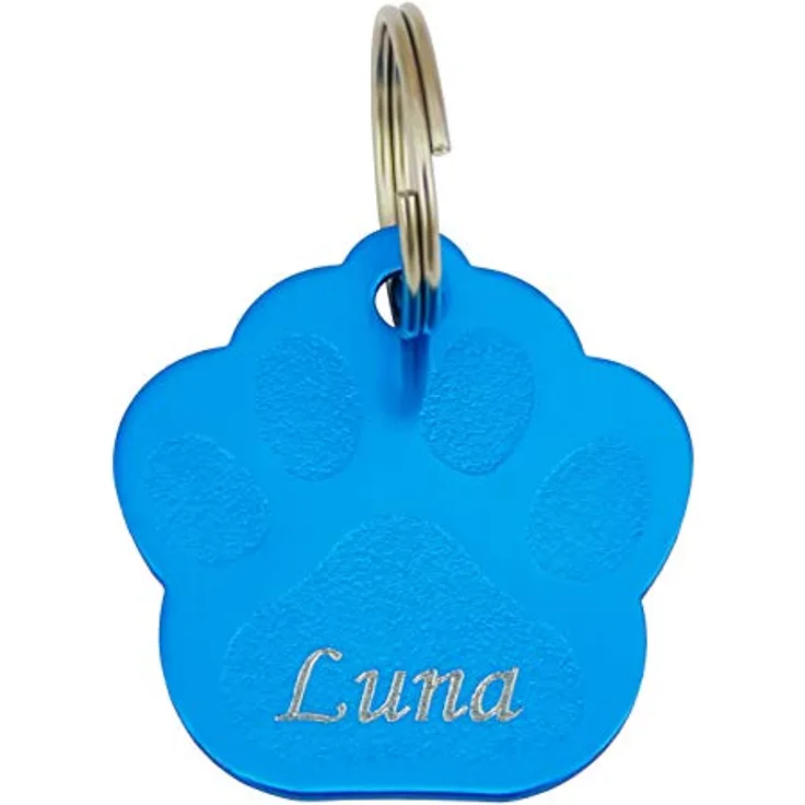 Hanessa Personalisierte Hundemarke mit Gravur, hellblau, Pfote, Zinklegierung, 27x28 mm, Halsband Anhänger, Namensschild personalisiert