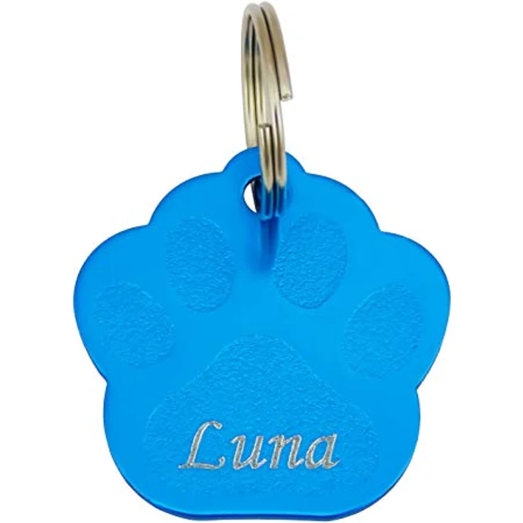 Hanessa Personalisierte Hundemarke mit Gravur, hellblau, Pfote, Zinklegierung, 27x28 mm, Halsband Anhänger, Namensschild personalisiert – Bild 1