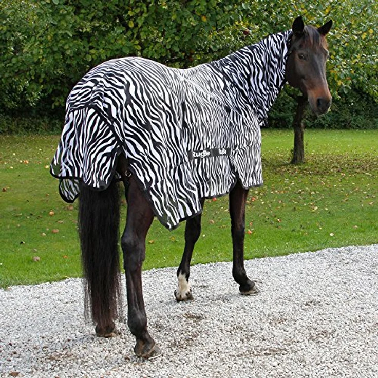 KERBL RugBe Zebra Fliegendecke, Ekzemerdecke mit Halsteil und Bauchlatz, 155 cm, optimaler Insektenschutz – Bild 3