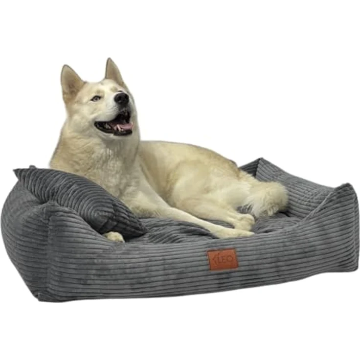 Leo4dog Hundebett Cord, waschbarer Bezug für kleine bis große Hunde, dunkelgrau, S 67x52 cm, mit Anti-Rutsch-Unterseite und hoher Widerstandsfähigkeit – Bild 5