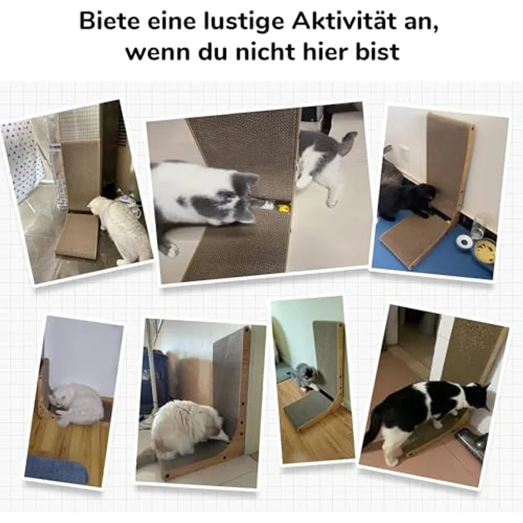 FUKUMARU Kratzbrett Katzen, 47 cm hohe L förmige Kratzpappe, widerstandsfähig Katzenkratzbrett mit Ballspielzeug, Kratzmöbel aus hochwertiger Karton für Wand und Ecke, Mittlere Größe – Bild 7
