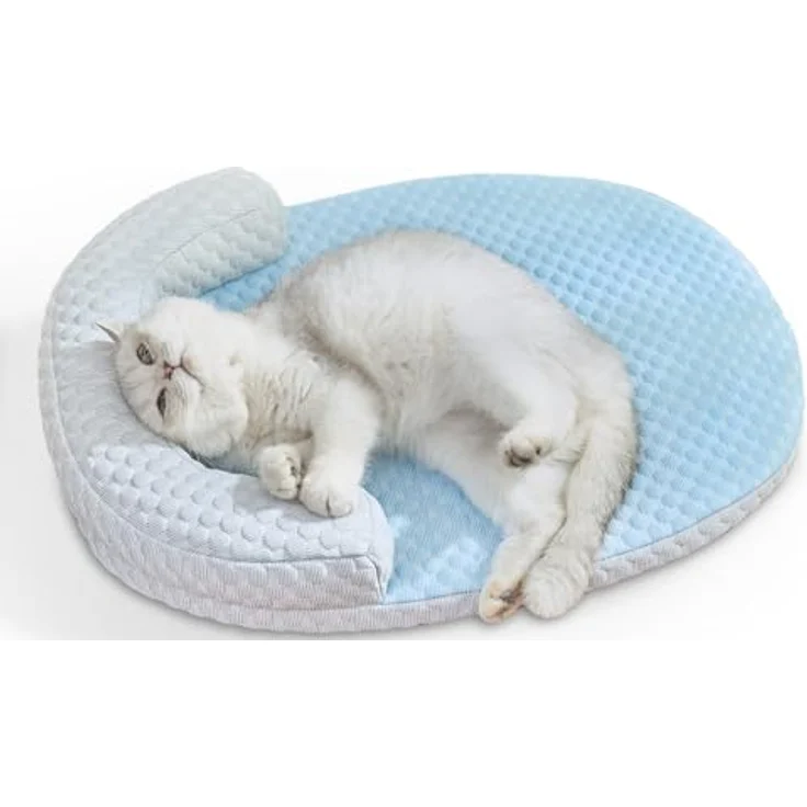 CATISM Katzenkühlbett, waschbar, 60 x 46 cm mit U-förmigem Kopfkissen, kühlende Matte für Katzen und Hunde, rutschfeste Unterseite – Bild 1