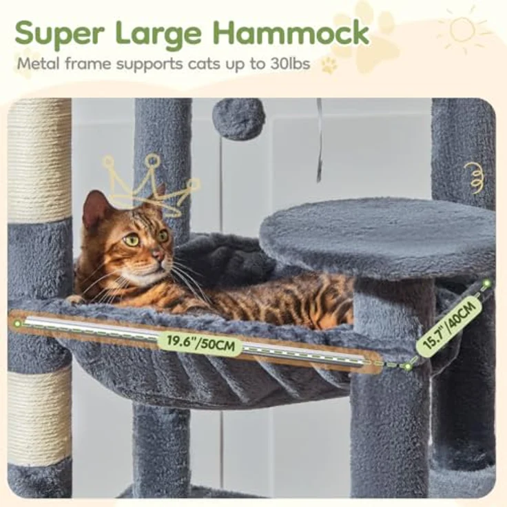 Taoqimiao 183cm Kratzbaum XXL, Großer Katzenbaum für große Katzen mit Hängematte und mehreren Kratzmöglichkeiten, MS045G – Bild 5