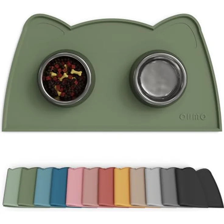 OHMO Napfunterlage für Kleine Hunde und Katzen, 46x25cm, rutschfeste Silikonmatte, wasserdicht, Camouflage Grün – Bild 1