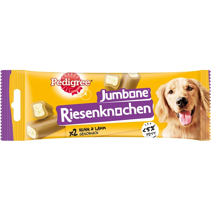 Pedigree Riesenknochen Mixpaket, 6 x 180 g Kausnacks für Hunde, 3 x Rind + 3 x Huhn, fettarm, hoher Vitamin- und Mineralstoffgehalt – Bild 1