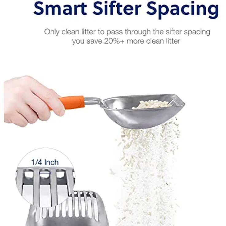 WePet Katzenstreuschaufel, Aluminiumlegierung, tiefe Schaufel mit langem orangefarbenem Griff, langlebig und robust, für Katzentoilette, 35,6 cm x 12,7 cm x 5,1 cm – Bild 4