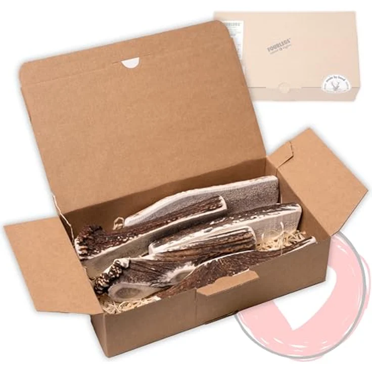 FOURLEGS® natürlicher Kausnack für Hunde aus 100% Hirschgeweih, XXL halbiert Sparpaket (5 Stück) - Mineralstoffe, geruchsneutral, fettarm, handgefertigt in Österreich, geeignet für große Hunderassen über 35 kg – Bild 1