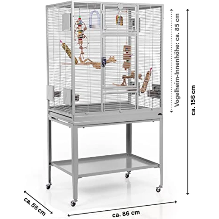 Montana Cages Madeira Single, Premium Vogelkäfig für Finken und Sittiche, erweiterbar, inklusive 4 Edelstahlnäpfe und 4 Lenkrollen, AVILON Pulverbeschichtung, Platinum Edition, ca. 86 x 56 x 158cm – Bild 3