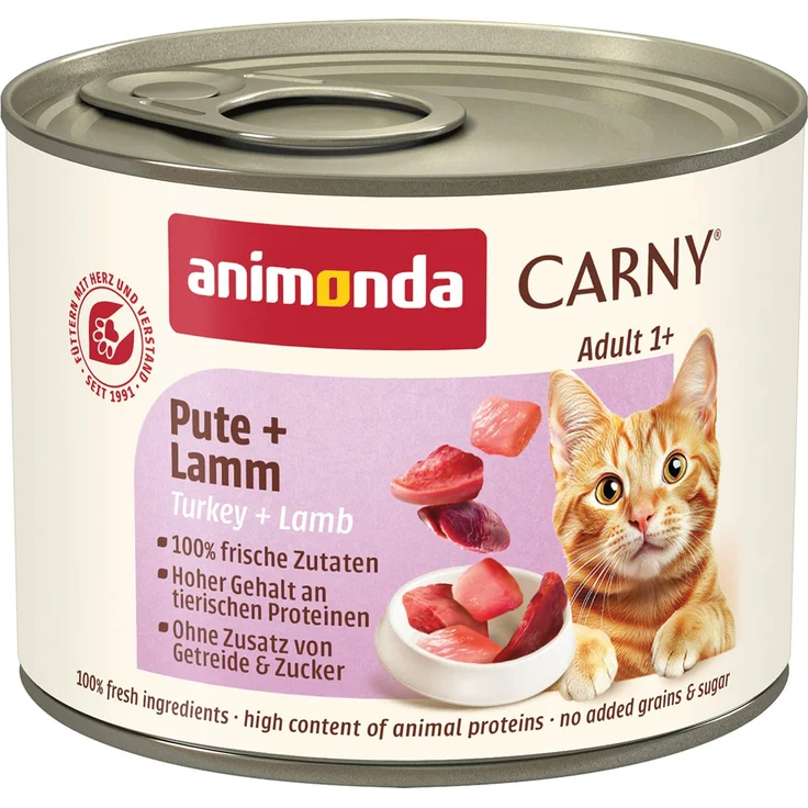 animonda Carny Adult Pute + Lamm, Katzen-Nassfutter, 6x200g, ausgewogene Ernährung für Katzen von 1-6 Jahren