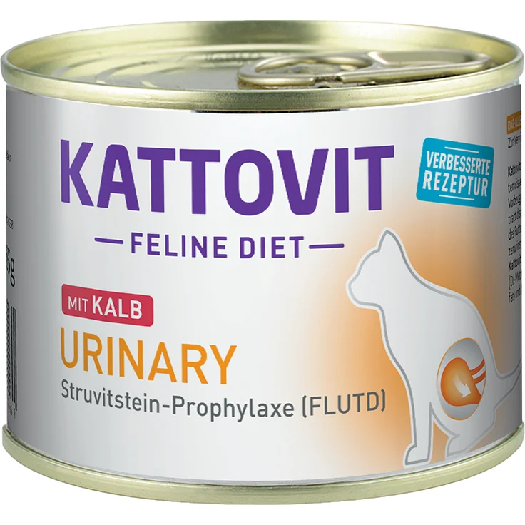 Kattovit Urinary Dose 185 g, Diät-Nassfutter zur Verringerung von Struvitsteinrezidiven, Kalb, 12 x 185 g