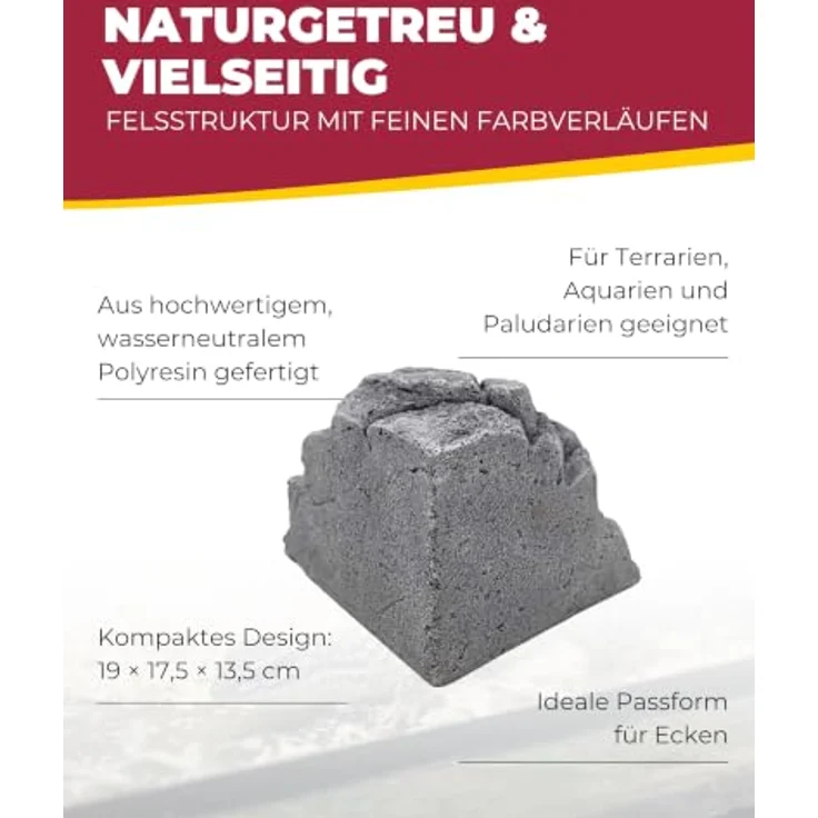 Hobby Rocky Corner Shelter, Aquarien-Dekoration mit realistischer Felsstruktur und platzsparendem Design für Terrarien und Aquarien – Bild 3