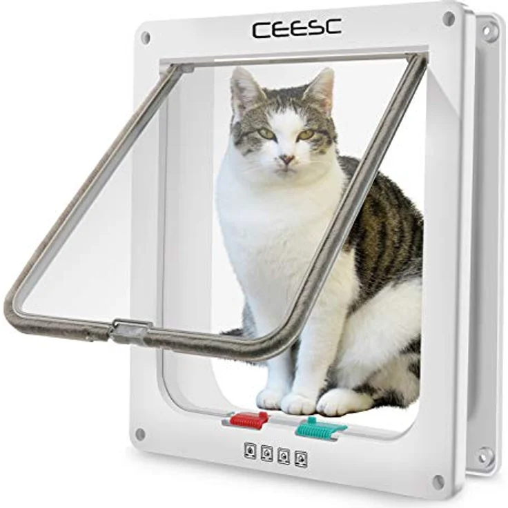 CEESC Große Katzenklappe, 4 Wege Verriegelung, wetterfeste Katzentür für Haustiere bis 12,49 kg, Außengröße 28 x 24,9 cm – Bild 1