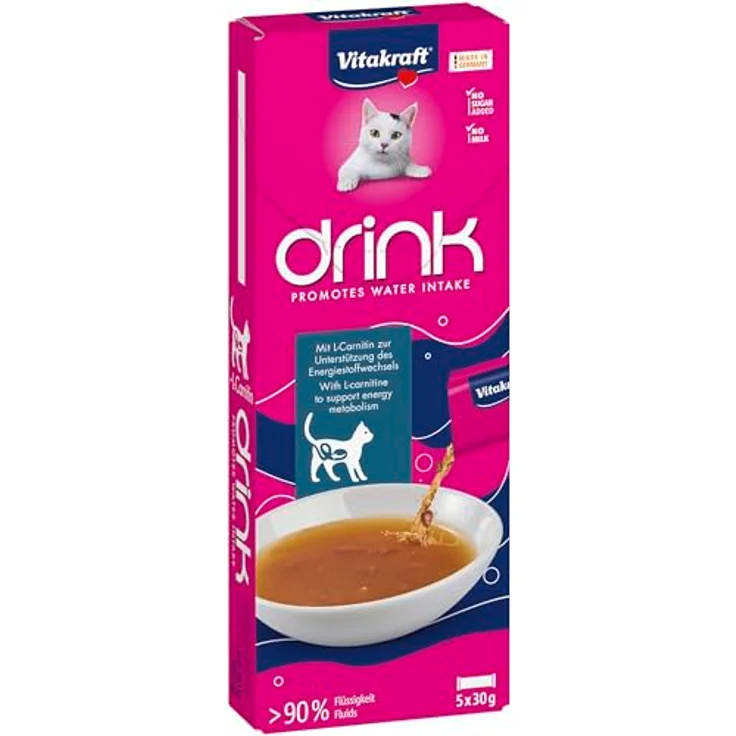 Vitakraft Drink, Katzen Leckerli flüssig mit Lachs, Zuckerfrei, in Sachets, 1 Paket mit 5x 30g – Bild 1