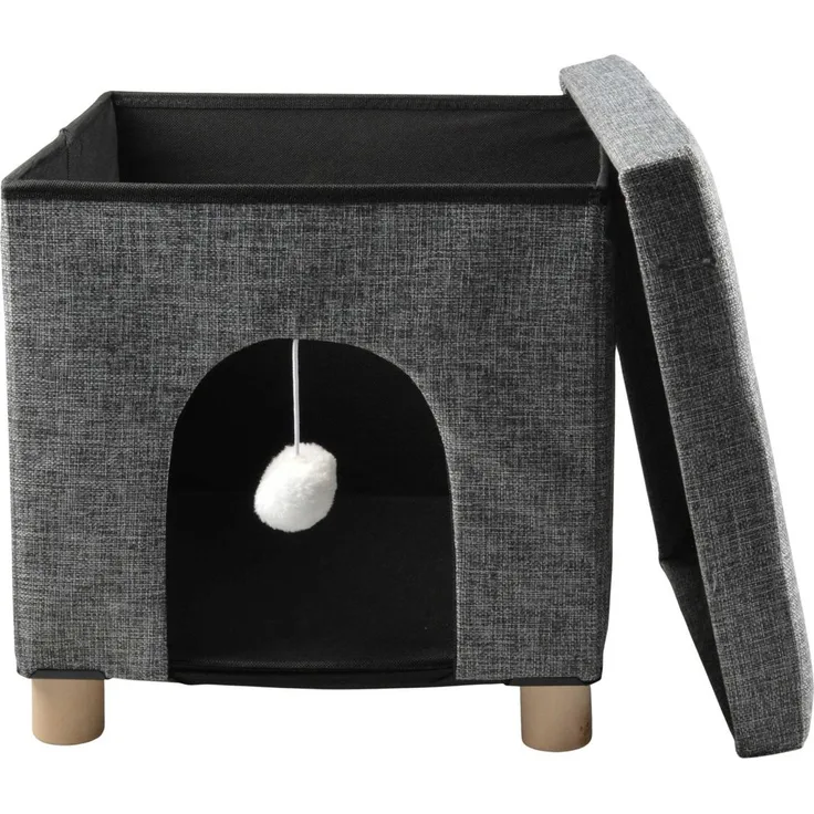 Duvo+ Katzenkratzhaus Gina, kompakter Rückzugsort mit Sisal-Kratzmatte und Spielball, grau