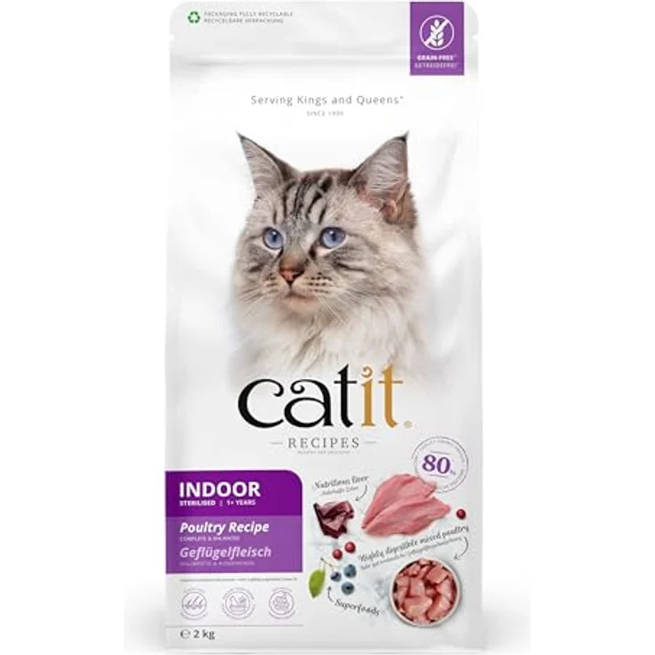 Catit Recipes - Premium Trockenfutter für Katzen mit Geflügelfleisch, Alleinfuttermittel für sterilisierte, im Haus lebende Katzen, 2kg, ohne Getreide – Bild 1