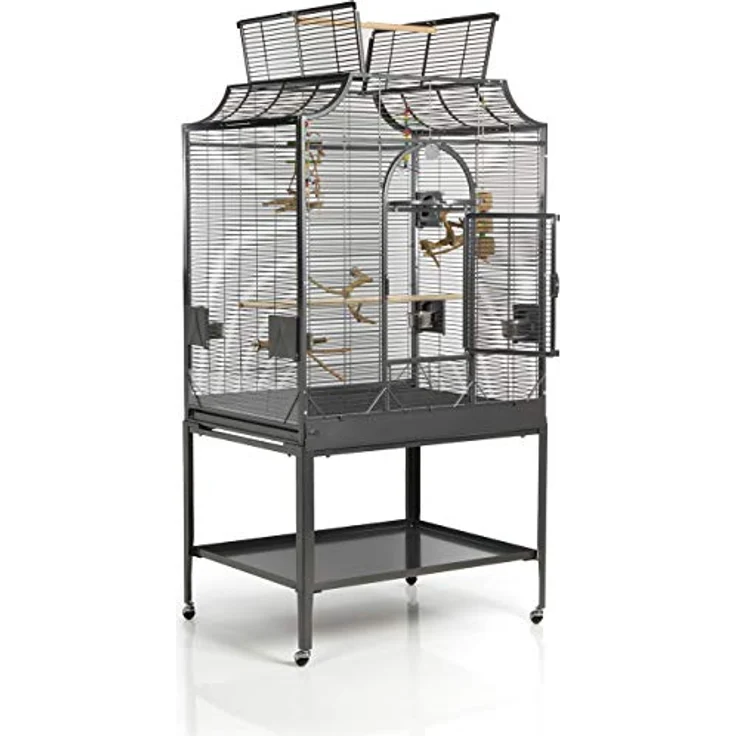 Montana Cages Vogelkäfig Madeira III, großer Käfig für Sittiche, inkl. Anflugklappe, Freisitz, 4 Edelstahlnäpfe, AVILON Pulverbeschichtung, Antik Edition, ca. 90 x 70 x 170cm – Bild 3