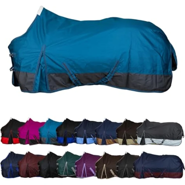 RL24 Winterdecke Weidedecke 600D Basicline, atmungsaktive & wasserdichte Pferdedecke mit Innenfutter, Kreuzbegurtung, Petrol/Graphit, 125 cm (200g/m² Füllung) – Bild 1