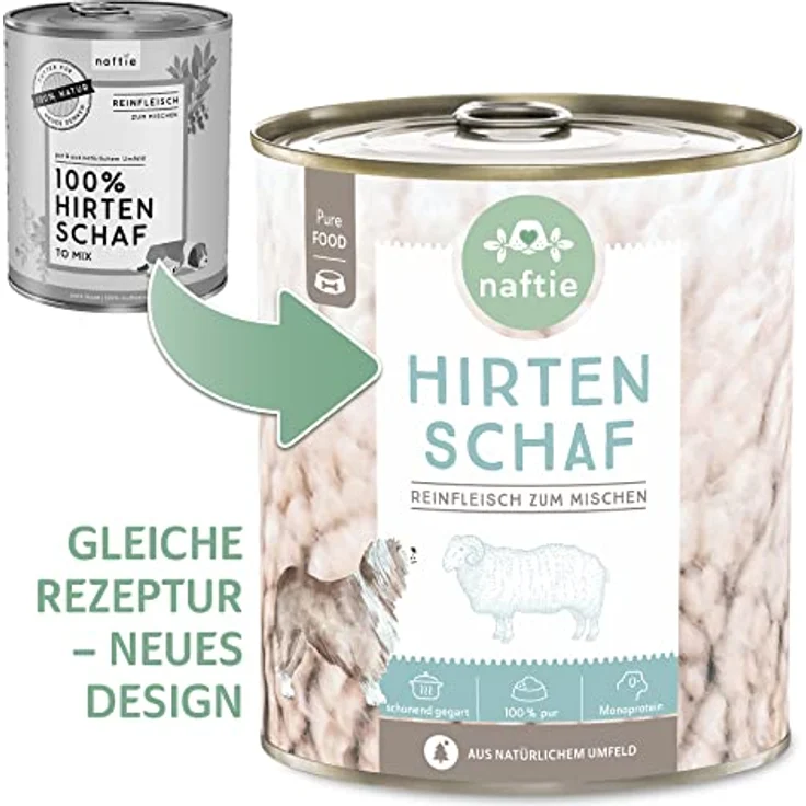 naftie Premium Hundefutter 100% Hirten Schaf, Reinfleisch pur, glutenfrei und getreidefrei, Sparpaket 6x800g Dosen – Bild 2