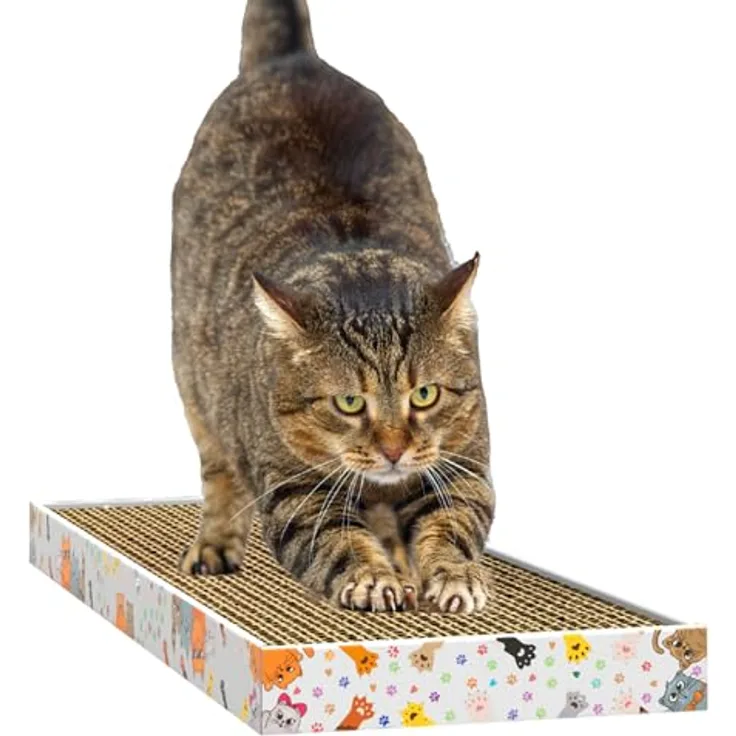 DecoHomeTextil Kratzbrett für Katzen Kratzi Pad, Kratzmatte aus recycelbarer Kratzpappe, 46,5 x 17,5 x 3,4 cm, fördert Krallenpflege und schützt Möbel