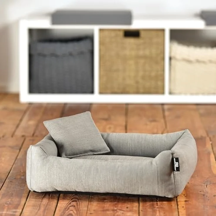 Rohrschneider Kuschelsofa für Hunde, Recycelter Polsterstoff, Grau, Abnehmbarer Bezug, Innenkissen & Dekokissen, Antirutsch-Unterseite, Größe S: 50x40x15cm – Bild 3