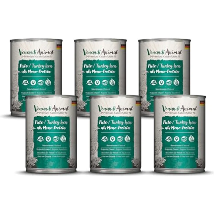Venandi Animal – Premium Katzenfutter Pute Monoprotein Nassfutter, getreidefrei, naturbelassen, 6er Pack (6 x 400g) – Bild 1