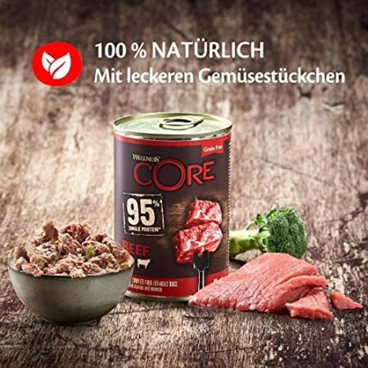 Wellness CORE 95% Rind & Brokkoli, getreidefreies Hundefutter Nass, stückige Pastete für ausgewachsene Hunde, hypoallergen, proteinreich, 6 x 400g – Bild 5