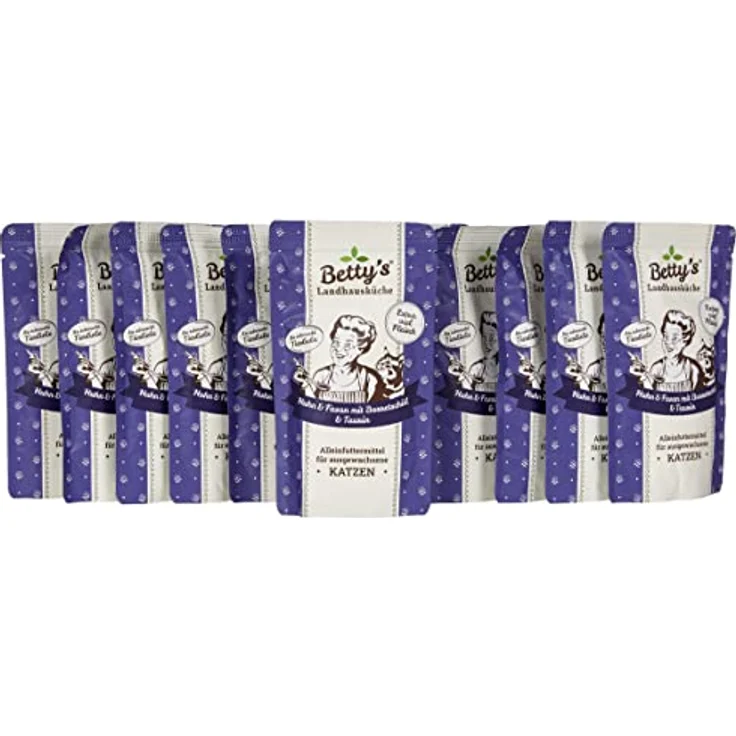 Boswelia Betty's Landhausküche Frischebeutel Pouches Katzen-Nassfutter, Huhn & Fasan mit Borretschöl, 12 x 100 g, getreidefrei, hohe Bioverfügbarkeit, hochwertiges Fleisch – Bild 3
