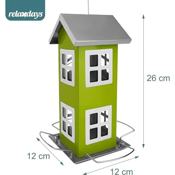 Relaxdays Vogelhaus, Metall, hängend, 26 x 12 x 12 cm, grünes Vogelfutterhaus für Garten & Balkon, abnehmbares Dach, 2 Etagen – Bild 4