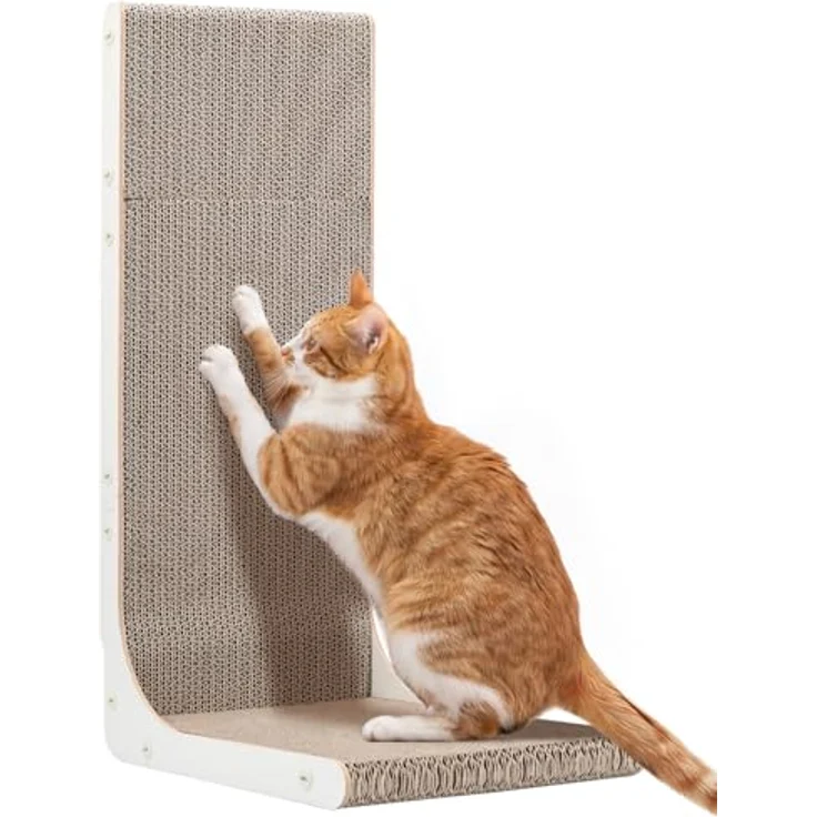 Gimars Hole 58cm Kratzbrett Katze L-Form, stabiles Kratzmöbel aus hochdichter Wellpappe, rutschfeste Unterseite, weiß – Bild 1