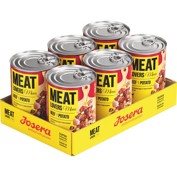 Josera Meatlovers Menü, Sparpaket mit 12 x 400 g Hundefutter, Rind & Kartoffel, glutenfrei und ohne Zuckerzusatz