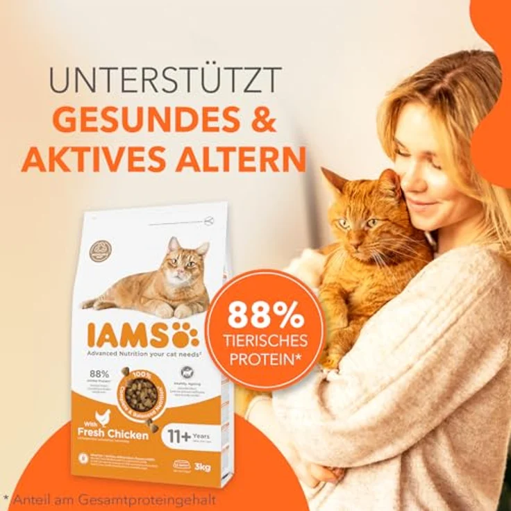 IAMS Senior Katzenfutter trocken mit Huhn, 3 kg für Katzen ab 11 Jahren, vollwertig und weizenfrei, unterstützt Gelenkgesundheit und Immunsystem – Bild 2