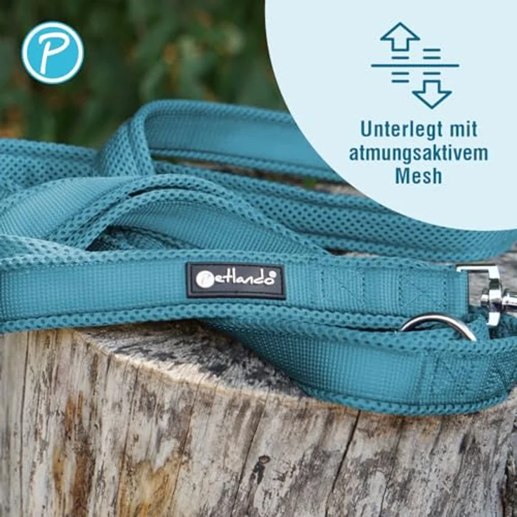 Petlando Hundeleine 2m Mesh, weich gepolstert, verstellbar, Petrol, 230x3cm, extra breit für große Hunde – Bild 3