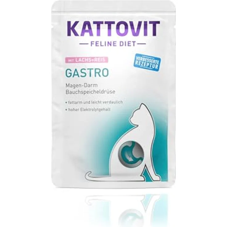 KATTOVIT Gastro Nassfutter für Katzen, Diät-Alleinfuttermittel zur Unterstützung des Magen-Darm-Systems, 24 x 85 g mit Lachs und Reis – Bild 2