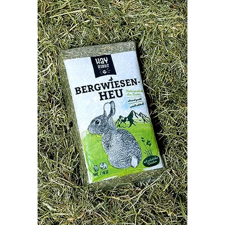 Hayrabbit Bergwiesenheu 1kg, Premium Heu aus deutschen Grünlandregionen, speziell entstaubt für empfindliche Kleintiere – Bild 1