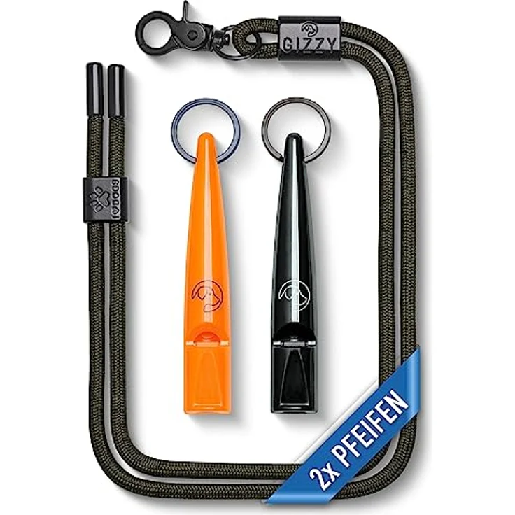 GIZZY® 2X Hundepfeife, lauter & weitreichender Pfeifton, ideal für Hundetraining, inkl. Band (orange) – Bild 1
