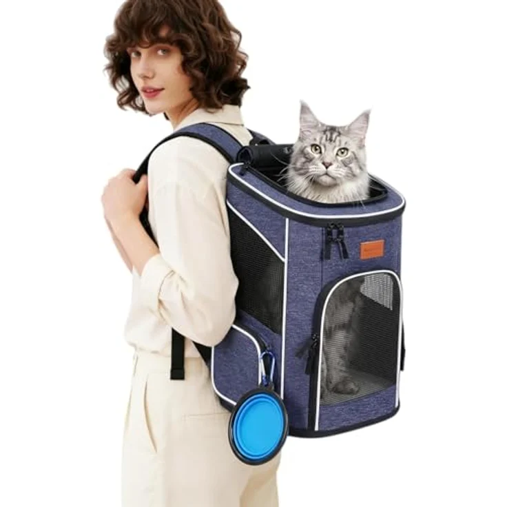 Morpilot Katzenrucksack, Hunderucksack mit atmungsaktivem Mesh-Design, faltbar und mit transparentem Fenster, sichere Reißverschlussfunktion, für Haustiere bis 7 kg – Bild 2