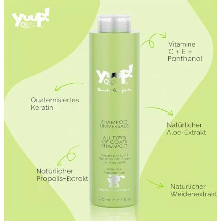YUUP! Shampoo Universal für Hunde und Katzen, 500 ml, mildes Fellpflege-Shampoo mit Keratin, Vitamin C+E, Aloe und natürlichen Extrakten – Bild 2