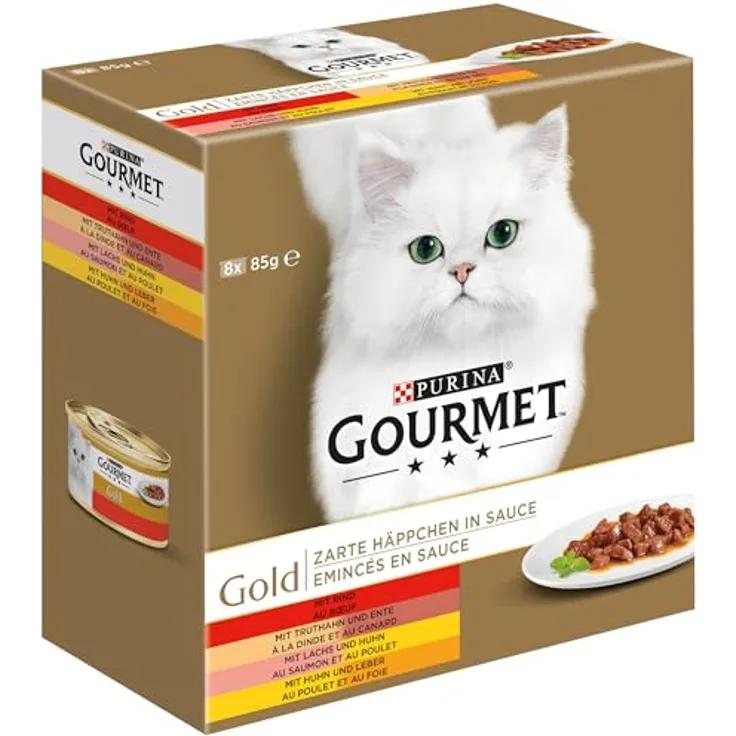 GOURMET Gold Zarte Häppchen, Katzenfutter mit 8 x 85 g in verschiedenen Geschmacksrichtungen