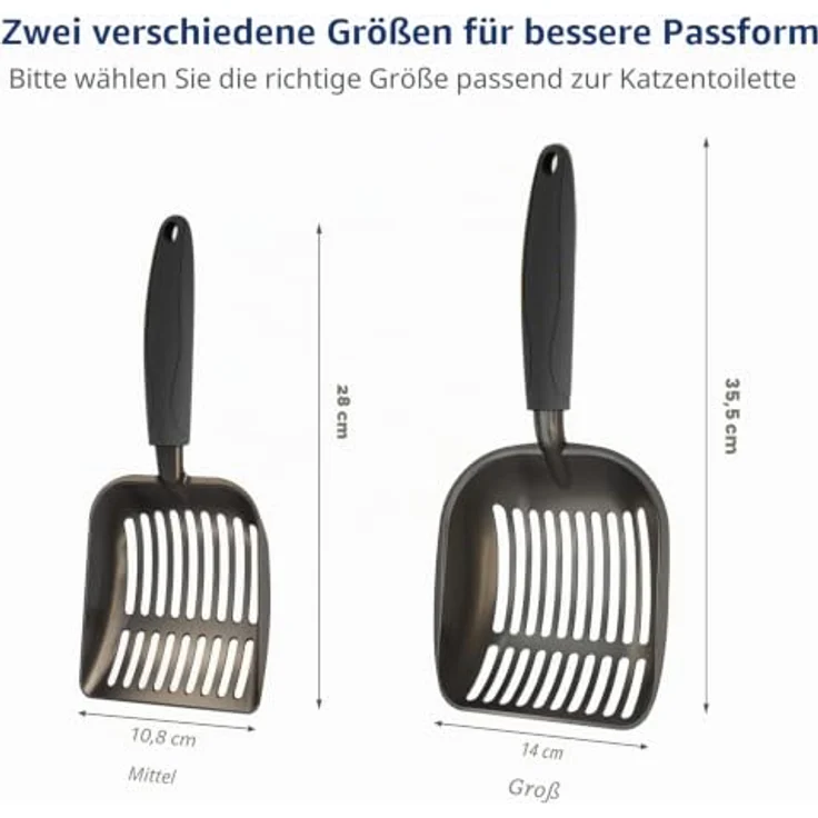 WePet Katzenstreuschaufel, Aluminium-Siebschaufel mit tiefem Design und langem Griff, Größe L, schwarzer Griff – Bild 3
