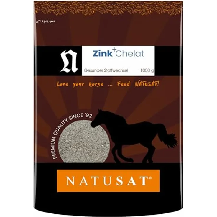 Natusat Zink Chelat Pulver 1000 g, Ergänzungsfutter für Pferde zur Unterstützung beim Fellwechsel und Immunsystem