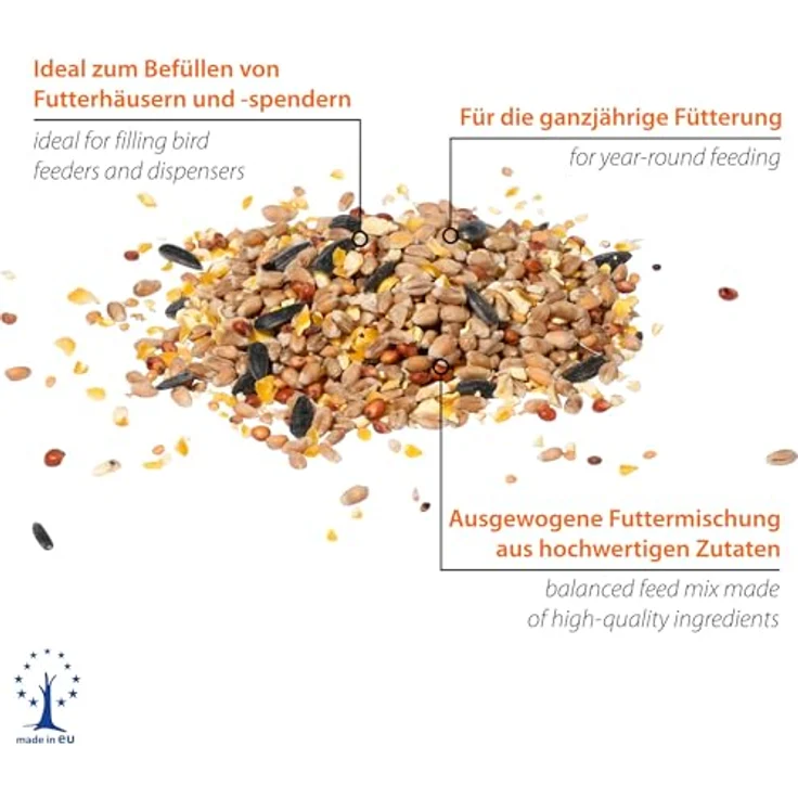 dobar® Wildvogelfutter 25 kg, Ganzjahresstreufutter für Vogelfutterhäuser und -säulen, hochwertige Mischung aus Getreide und Saaten – Bild 3